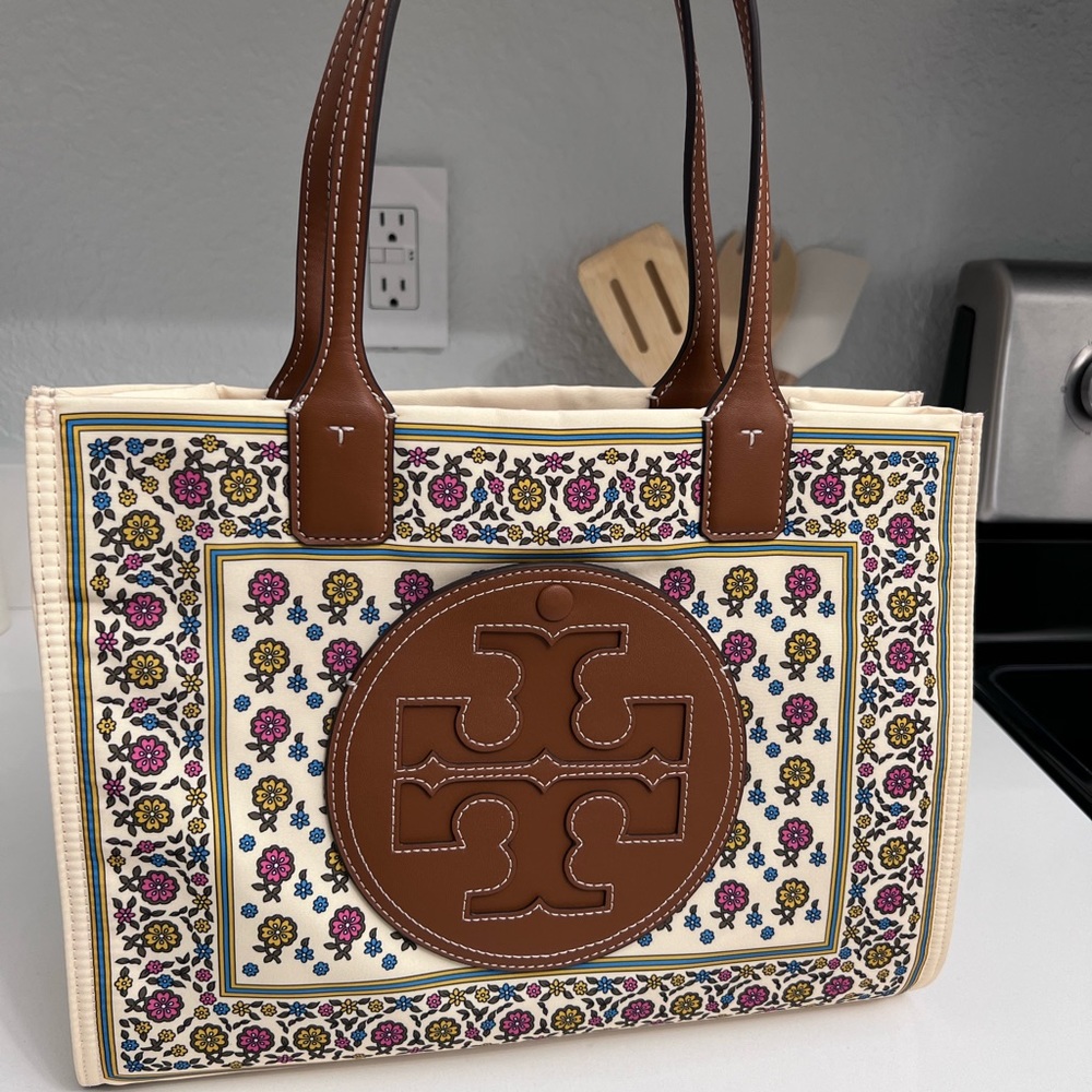 Tory Burch Printed Small Ella Tote Ivory Floral Daisy